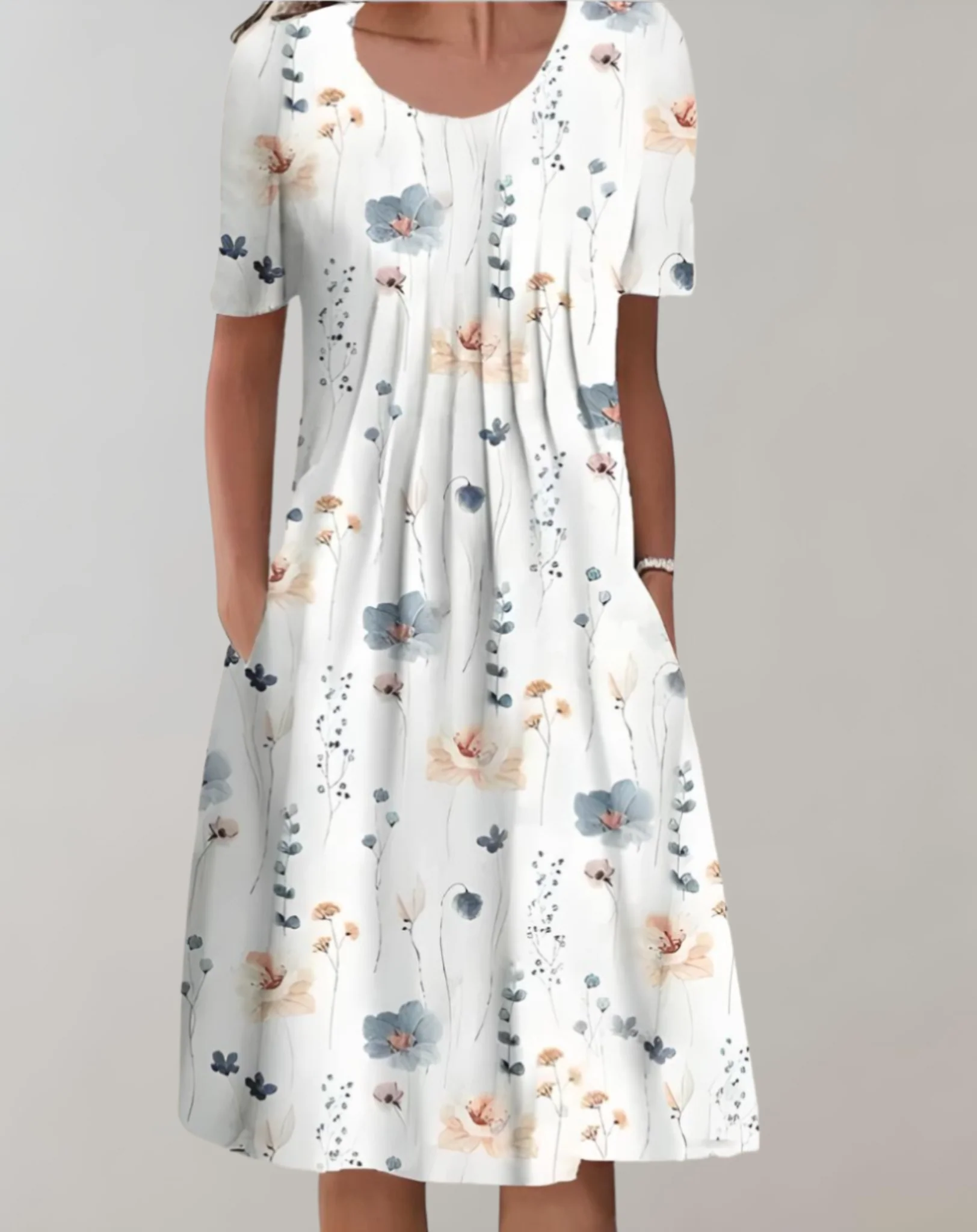 Heidi-Mode | Kurze Ärmel, Lockeres Midikleid mit Blumenmuster und Taschen - Image 3