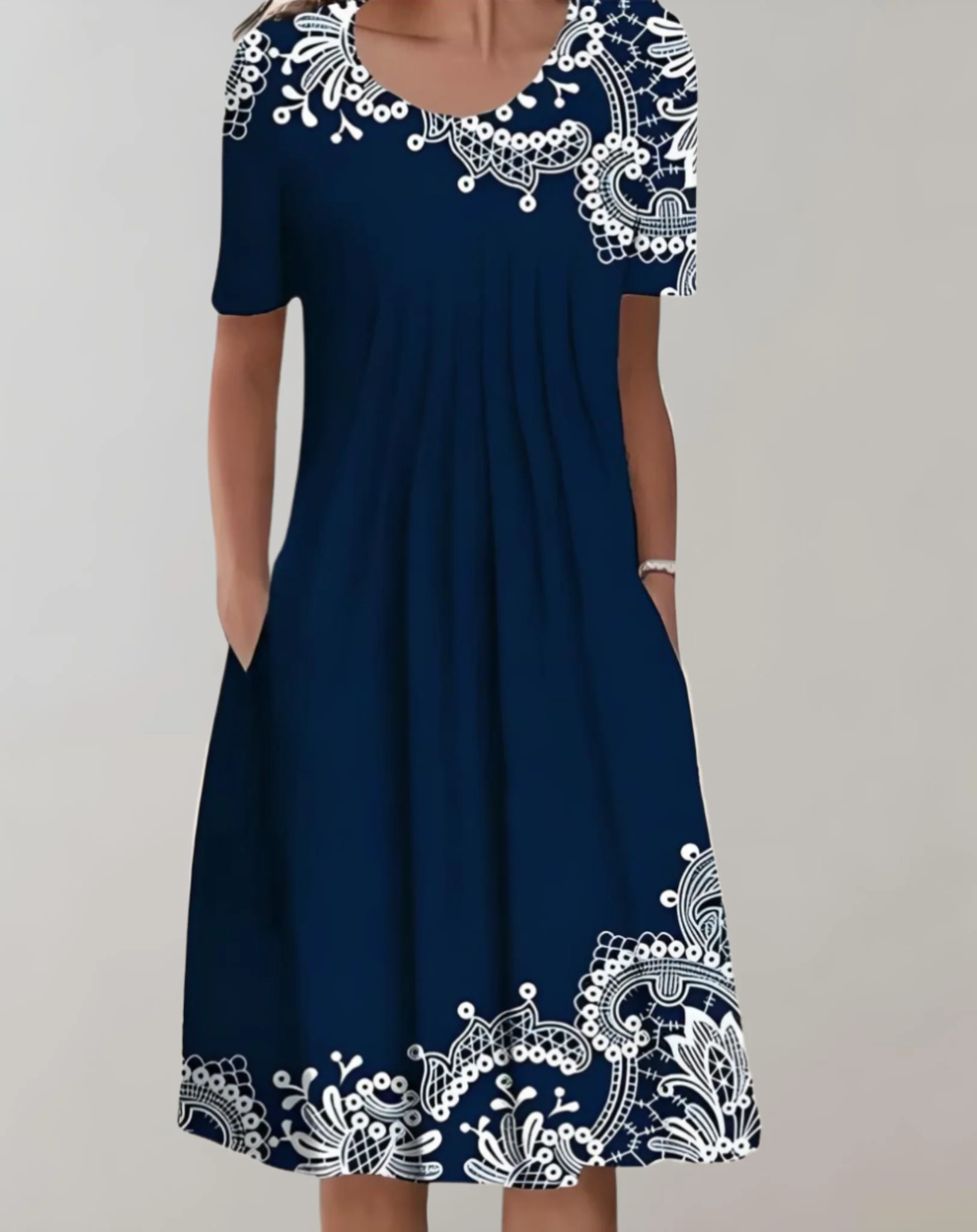 Heidi-Mode | Kurze Ärmel, Lockeres Midikleid mit Blumenmuster und Taschen - Image 4