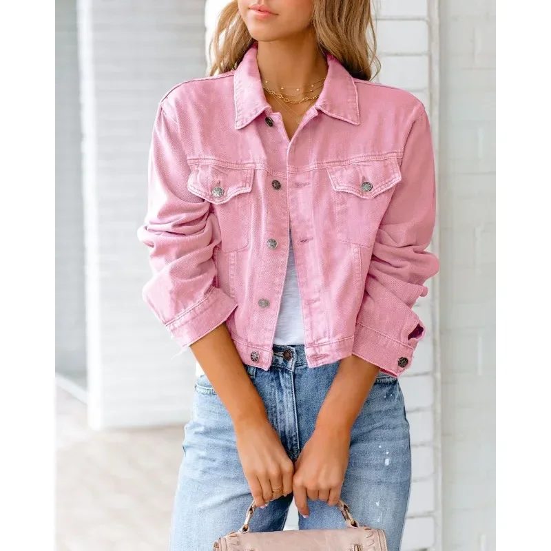Heidi-Mode | Kurze Taschenjacke Mode Streetwear Einfache Knopf Trend Frauen Denim Jacken Lange Ärmel Herbst Neu Denim Denim Jacken - Image 2