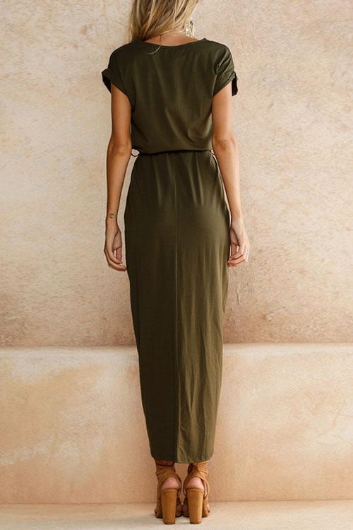 Heidi-Mode | Rosiedress Kurzarm Tie Waist Schlitz Midi Kleid - Image 4