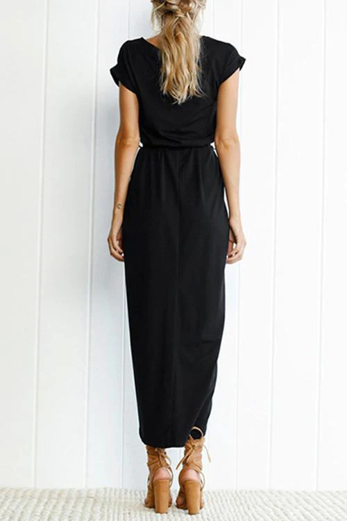 Heidi-Mode | Rosiedress Kurzarm Tie Waist Schlitz Midi Kleid - Image 6