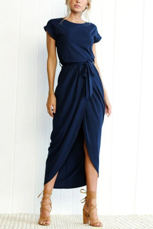 Heidi-Mode | Rosiedress Kurzarm Tie Waist Schlitz Midi Kleid - Image 7