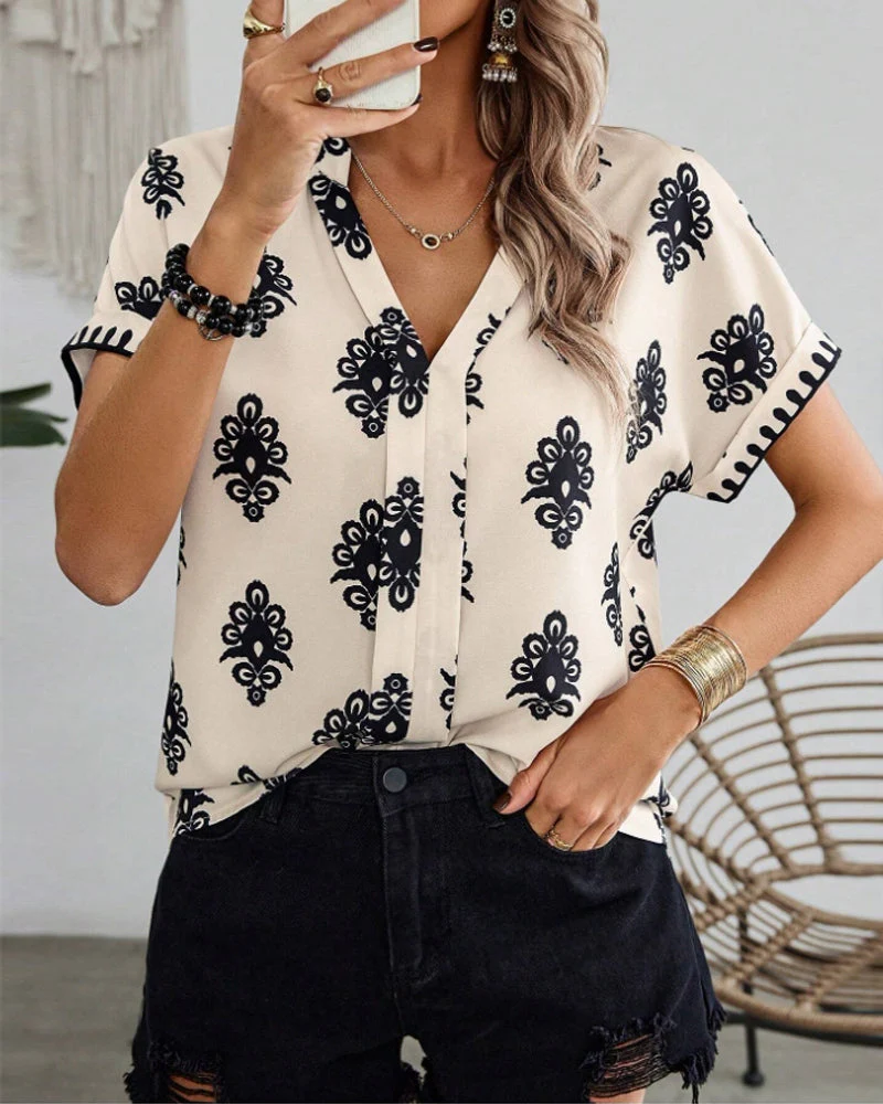 Heidi-Mode | Kurzärmlige Elegante Bluse mit Druck