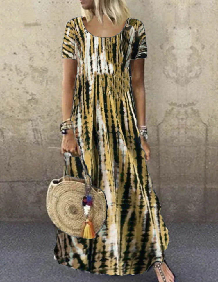 Heidi-Mode | Kurzarm Gemustertes Maxikleid - Image 6