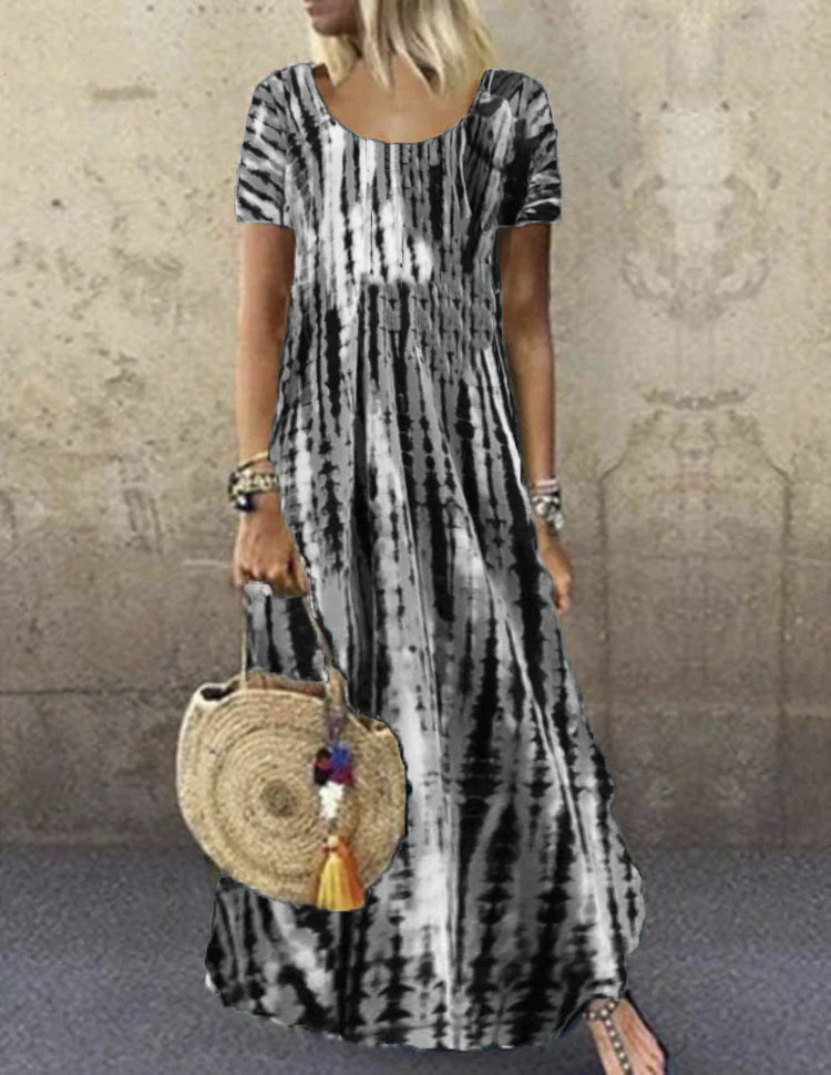 Heidi-Mode | Kurzarm Gemustertes Maxikleid - Image 9
