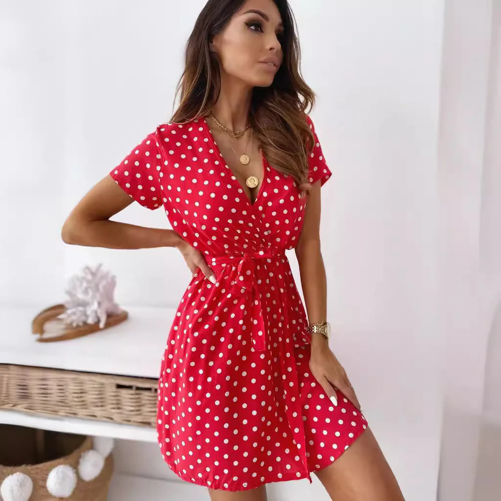 Heidi-Mode | Kurzarm V-Neck Gummizug Bindekleid - Image 2