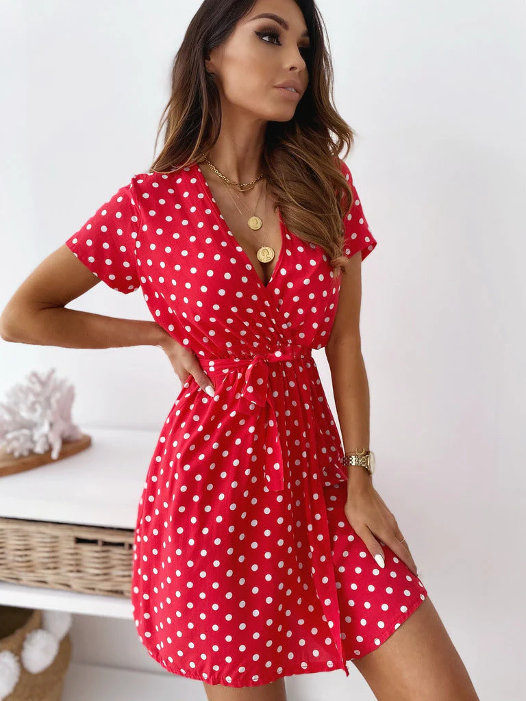 Heidi-Mode | Kurzarm V-Neck Gummizug Bindekleid - Image 6