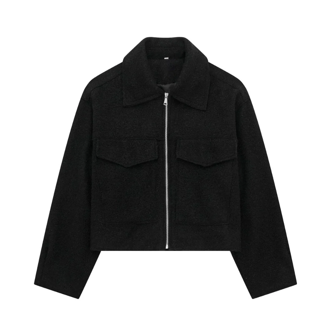 Heidi-Mode | Kurze Wolljacke Scharfer Kragen Strukturiert und Warm - Image 6