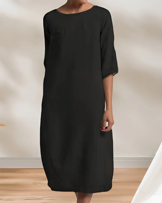 Heidi-Mode | Ladies Lässig Leinen Look Einfaches Midikleid - Image 8