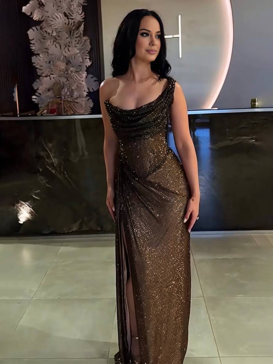 Heidi-Mode | Langes Fitted Unregelmäßiges Seitenriss Ärmellos Elegant Damen Ball Prom Abendkleid - Image 3