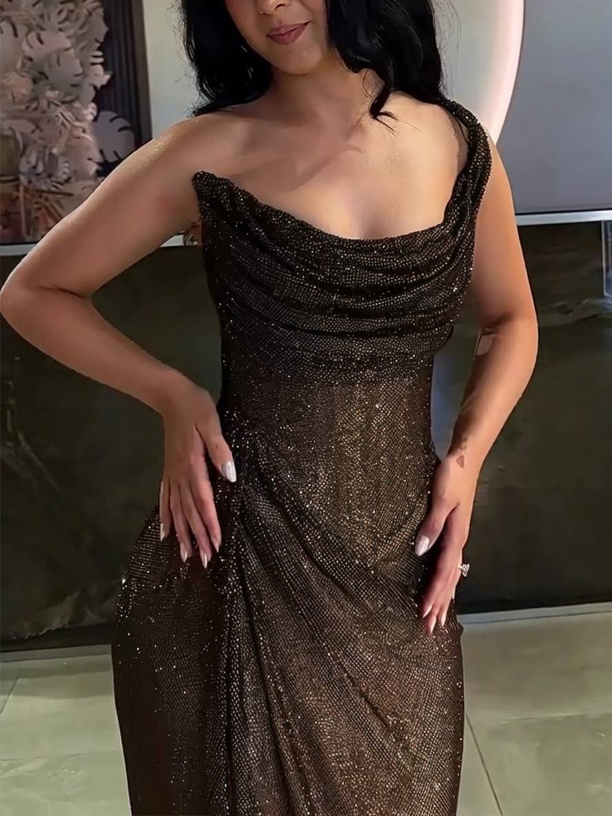 Heidi-Mode | Langes Fitted Unregelmäßiges Seitenriss Ärmellos Elegant Damen Ball Prom Abendkleid - Image 5