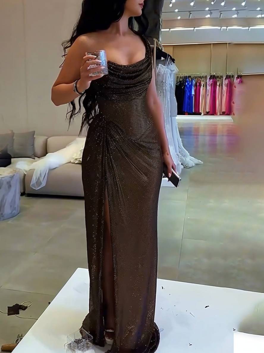 Heidi-Mode | Langes Fitted Unregelmäßiges Seitenriss Ärmellos Elegant Damen Ball Prom Abendkleid - Image 6