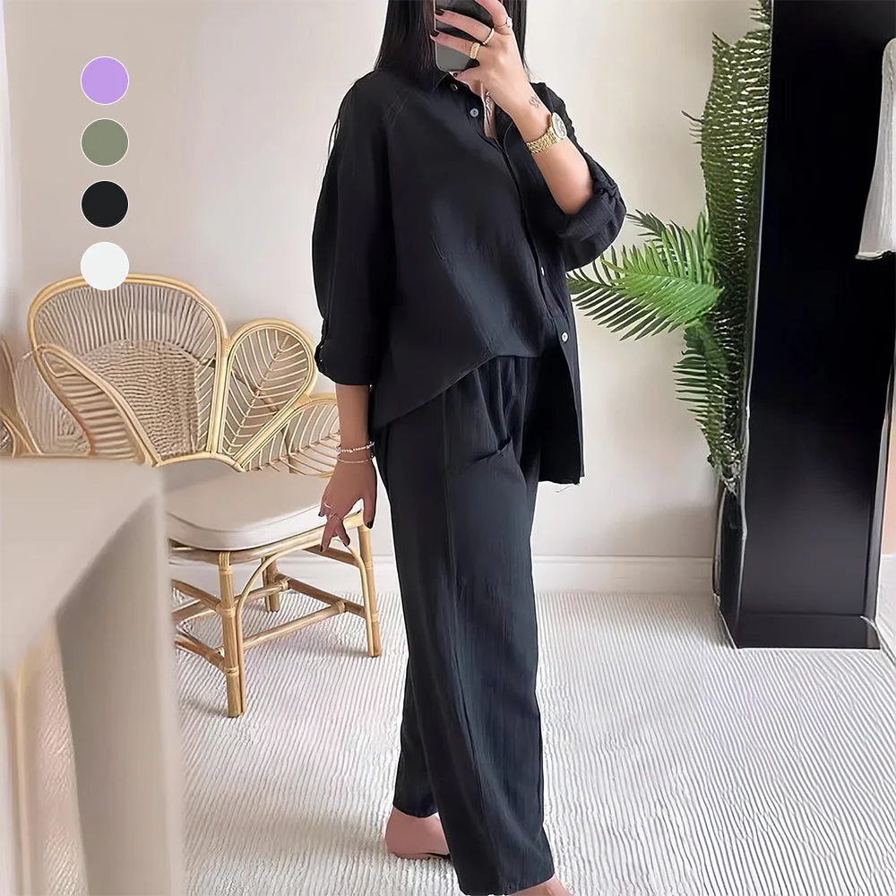 Heidi-Mode | Langarm-Set Aus Hemd und Hose Aus Baumwolle und Leinen für Damen - Image 2