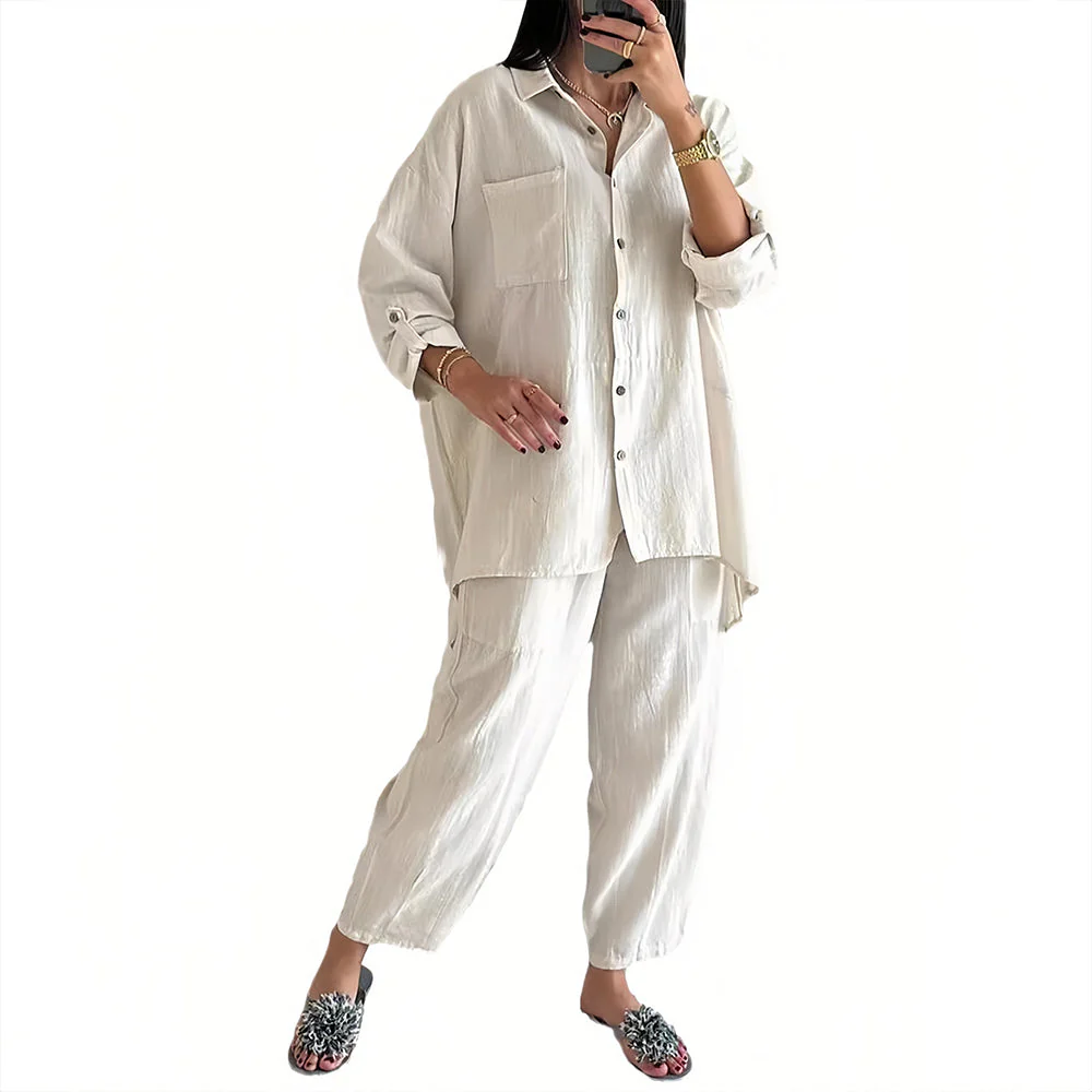 Heidi-Mode | Langarm-Set Aus Hemd und Hose Aus Baumwolle und Leinen für Damen - Image 5