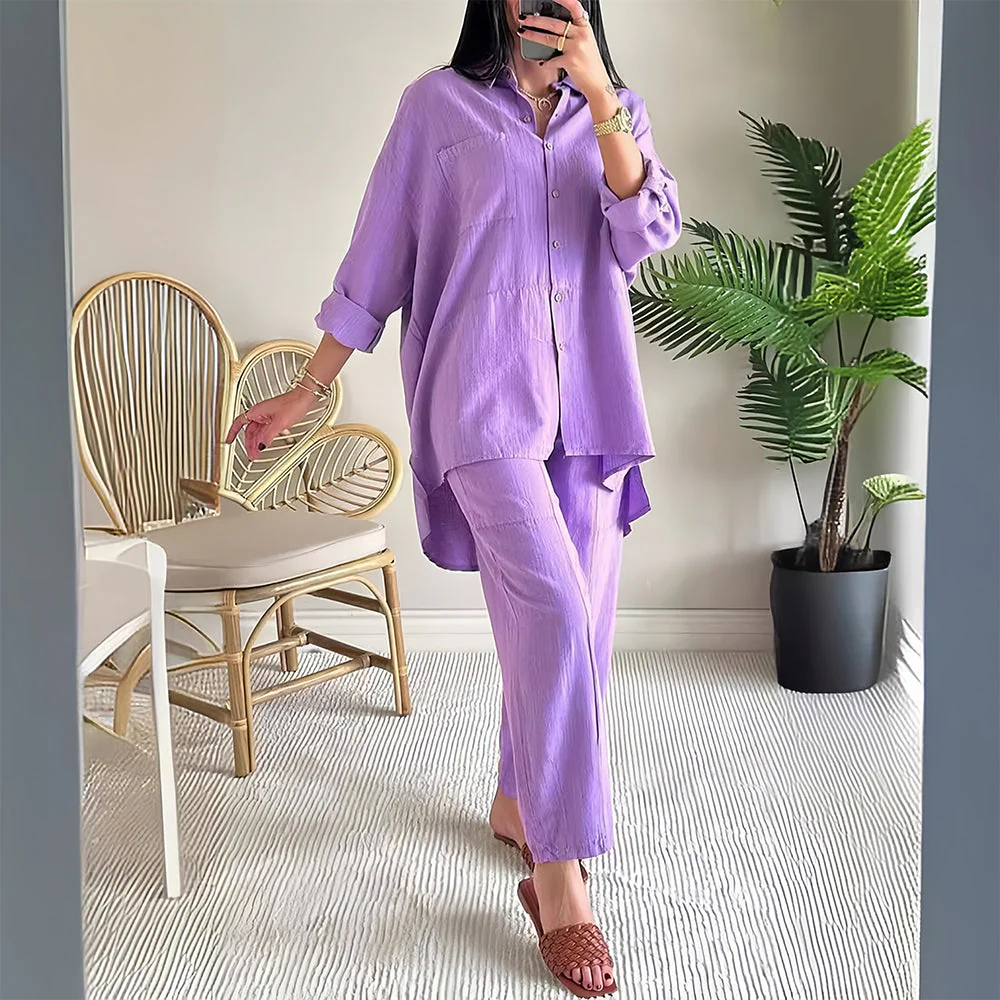 Heidi-Mode | Langarm-Set Aus Hemd und Hose Aus Baumwolle und Leinen für Damen - Image 6