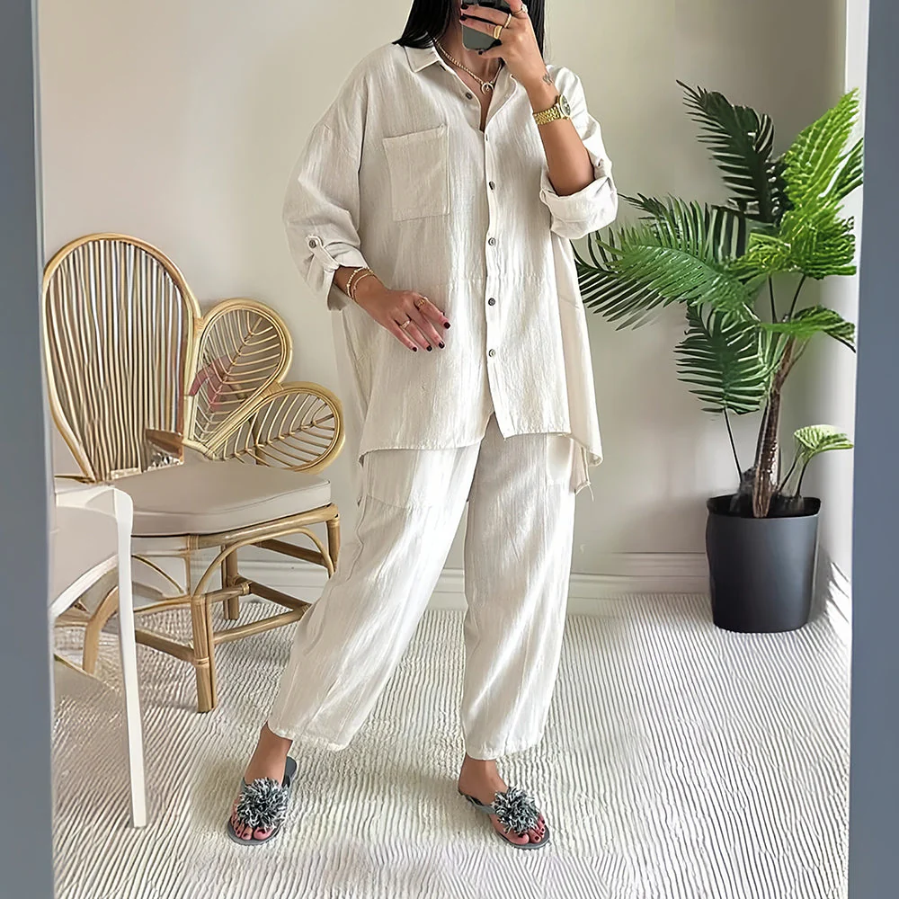 Heidi-Mode | Langarm-Set Aus Hemd und Hose Aus Baumwolle und Leinen für Damen - Image 9