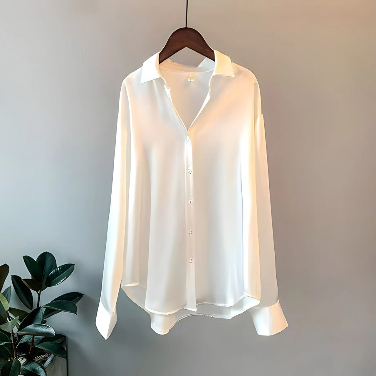 Heidi-Mode | Langärmelige Button-Up Satin Bluse für Frauen - Image 5