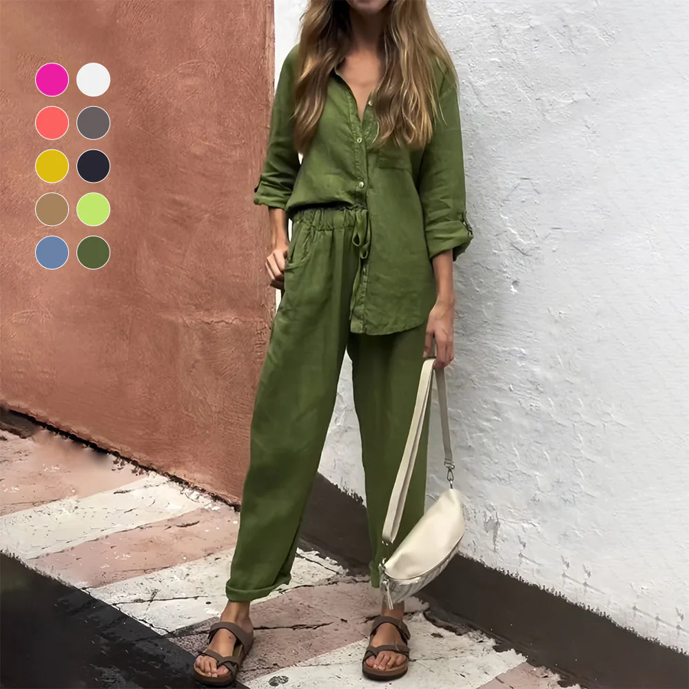 Heidi-Mode | Langarmhemd und Hose Aus Baumwolle und Leinen für Damen - Image 2