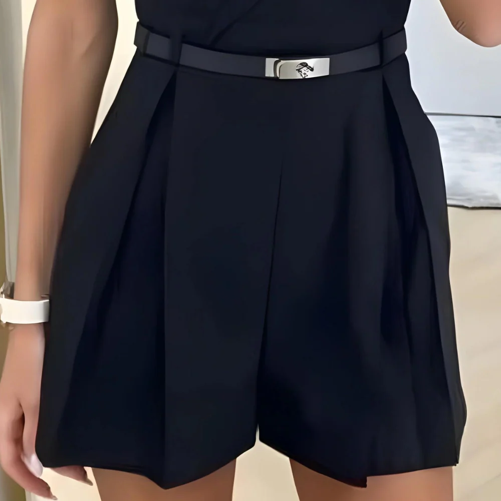 Heidi-Mode | Ärmelloser Jumpsuit Wickel-V-Ausschnitt Taillierter Gürtel Plissierte Shorts Taillierte Passform - Image 3