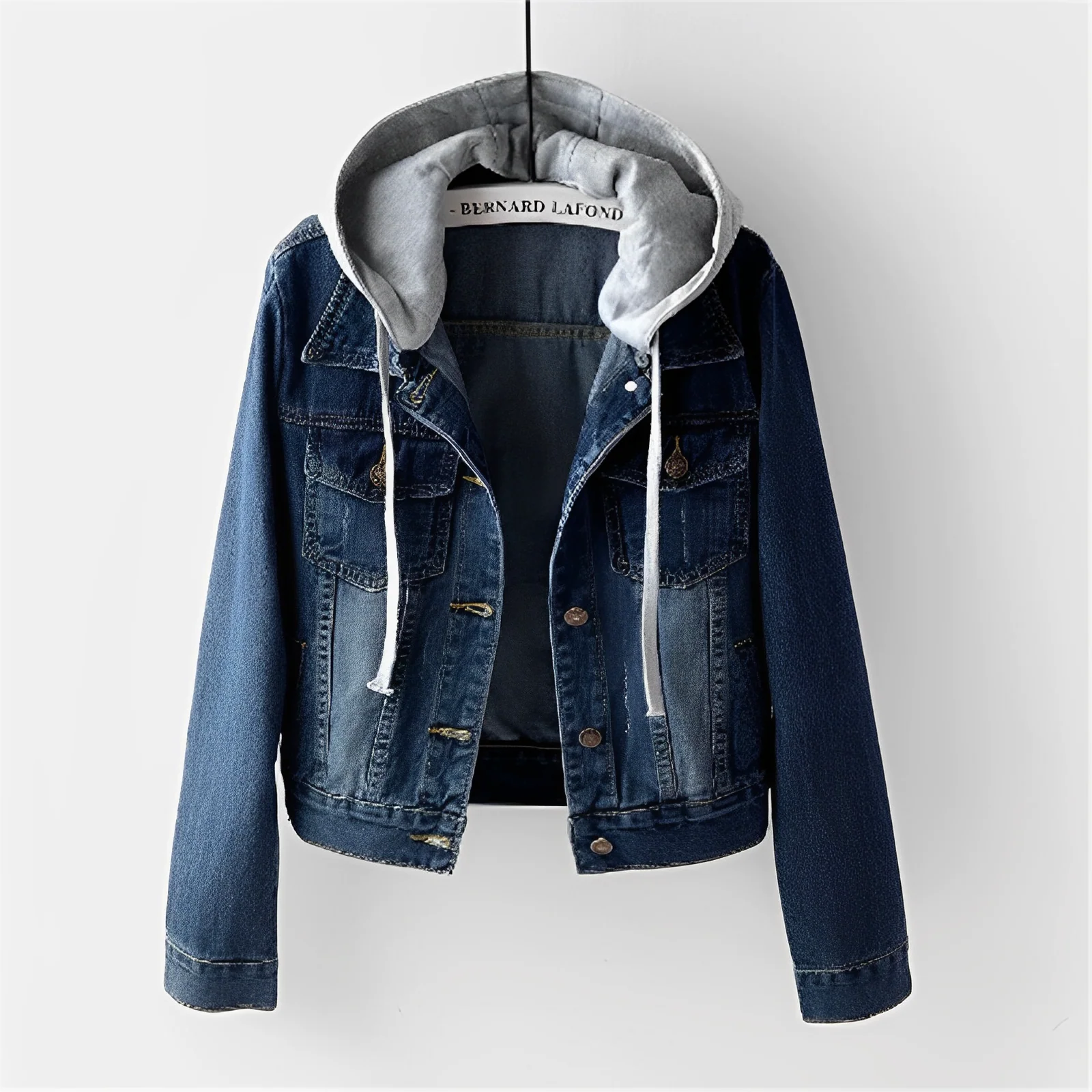 Heidi-Mode | Lange Ärmel Jeansjacke mit Abnehmbarer Kapuze für Damen - Image 3