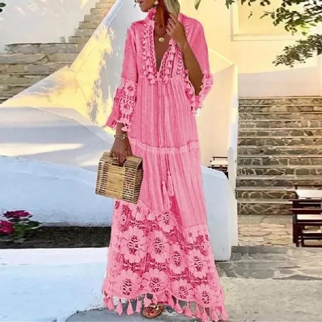 Heidi-Mode | Langes Boho-Kleid mit Spitze und Quasten - Image 4