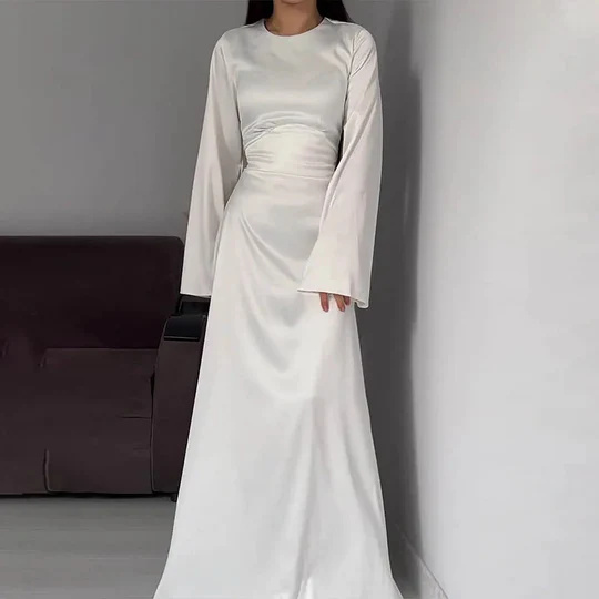 Heidi-Mode | Lange Frauenkleider Aus Satin Stil - Image 5
