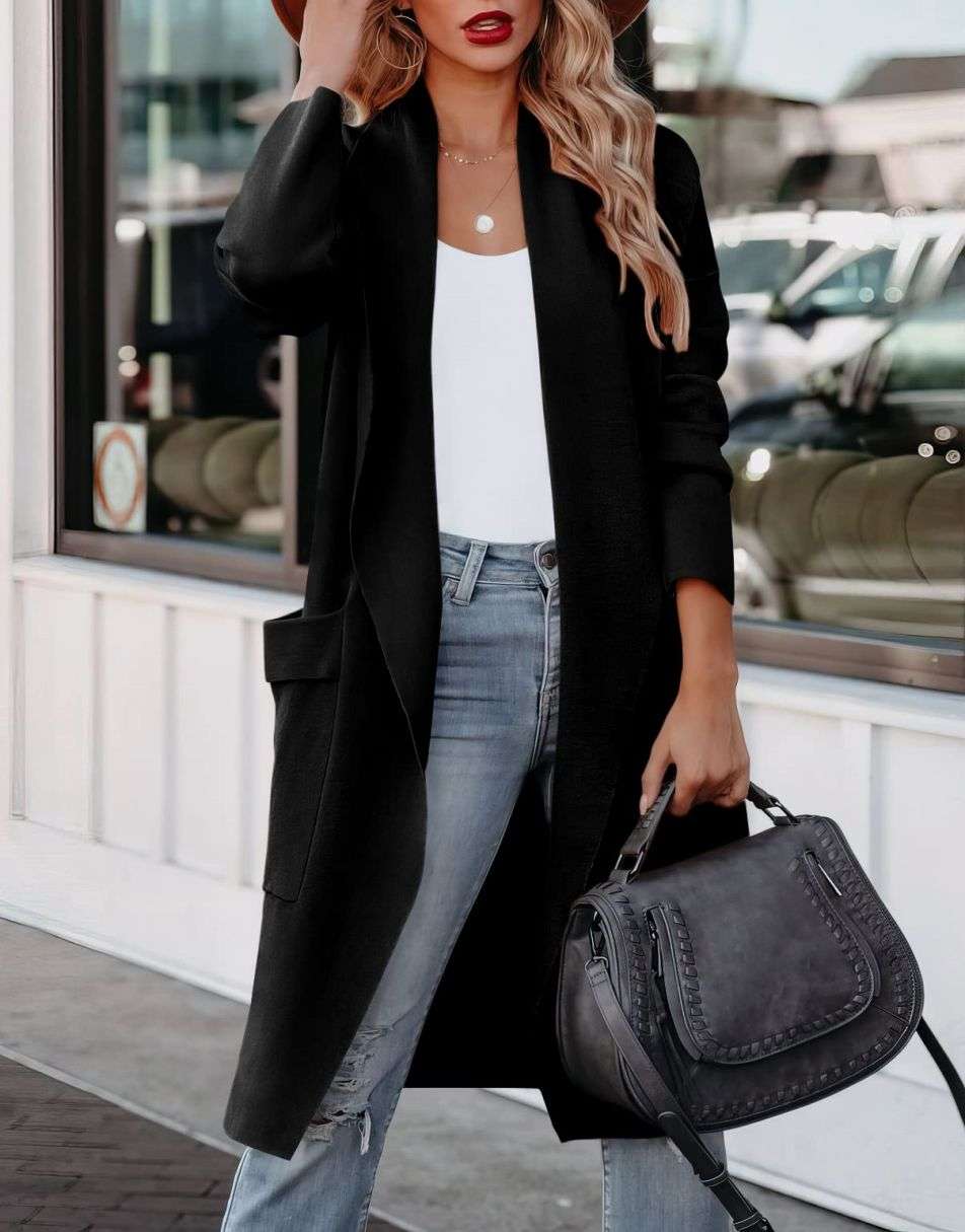Heidi-Mode | Lange Strickjacke mit Offener Vorderseite Im Lässigen Stil - Image 2