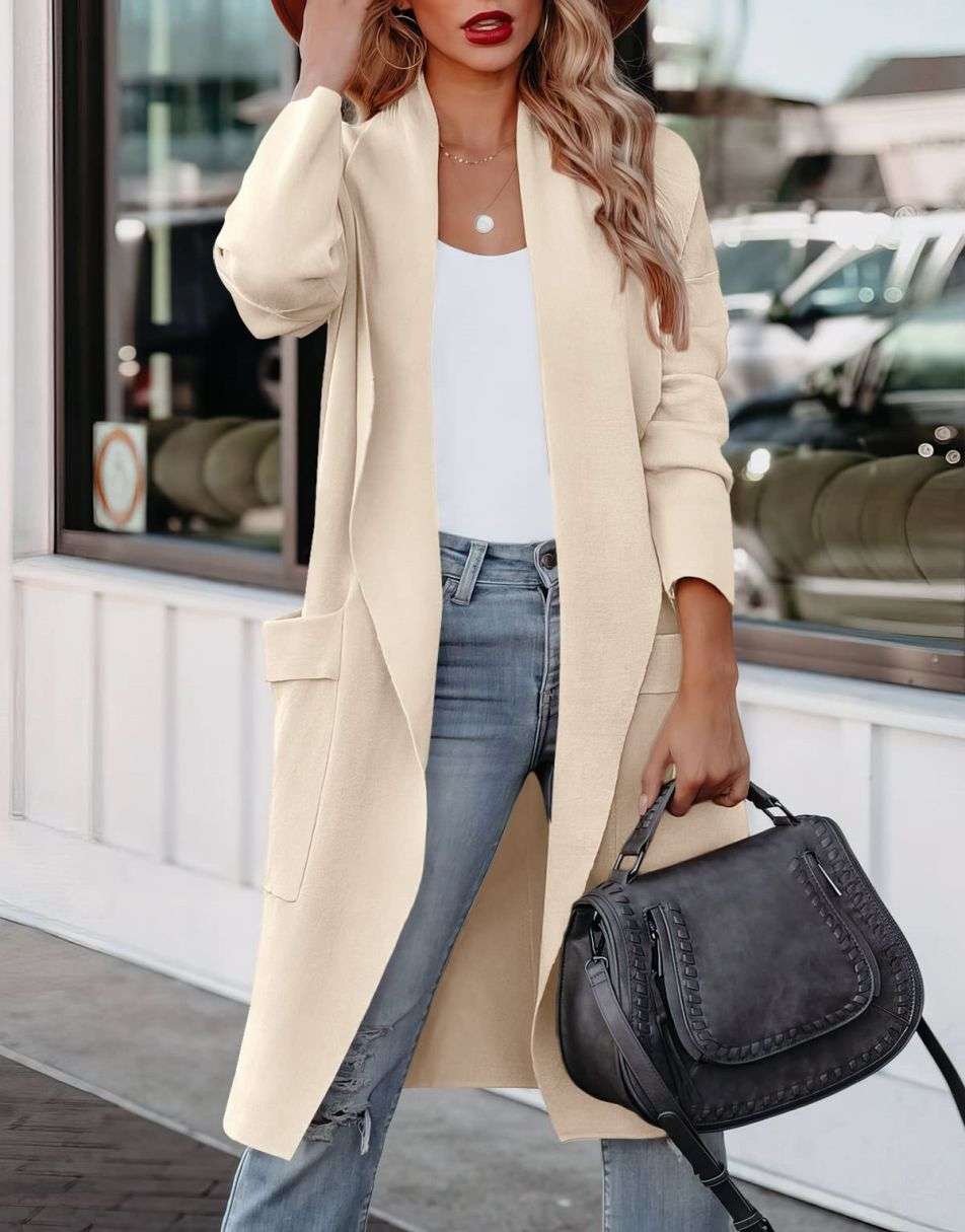 Heidi-Mode | Lange Strickjacke mit Offener Vorderseite Im Lässigen Stil - Image 4