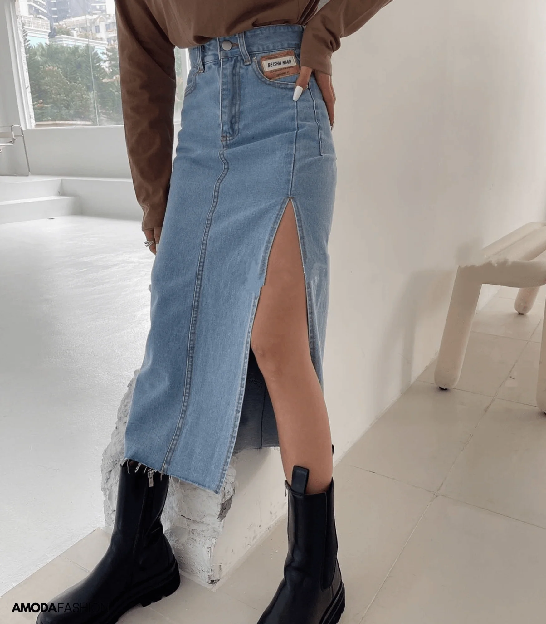Heidi-Mode | Langer Bleistift-Denimrock mit Seitenschlitz - Image 8
