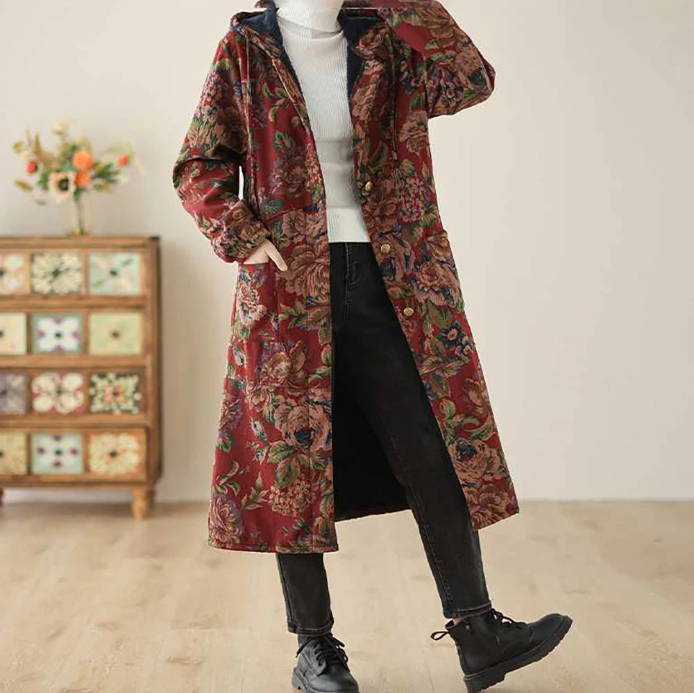 Heidi-Mode | Langer Mantel Im Vintage-Stil mit Blumendruck - Image 2