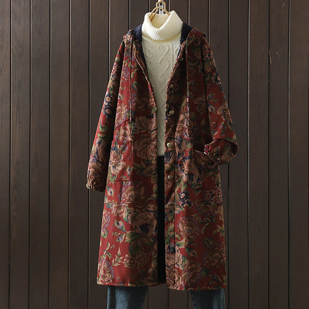 Heidi-Mode | Langer Mantel Im Vintage-Stil mit Blumendruck - Image 3