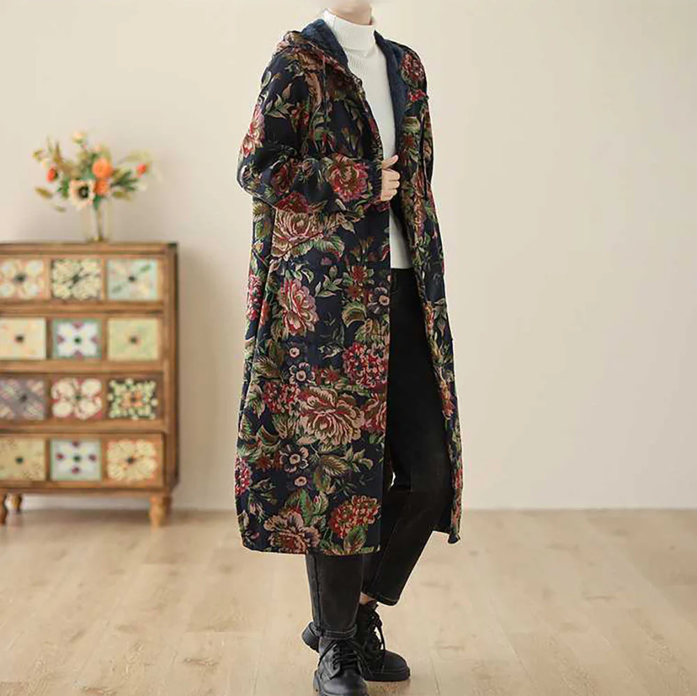 Heidi-Mode | Langer Mantel Im Vintage-Stil mit Blumendruck - Image 9