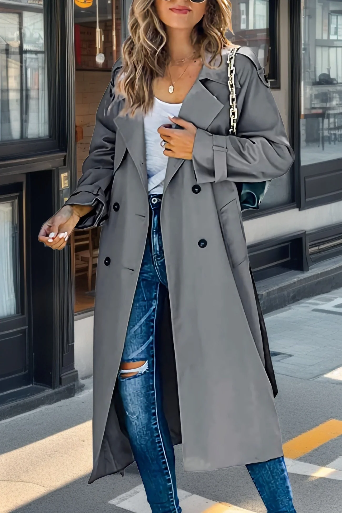 Heidi-Mode | Langer Trenchcoat mit Doppelknopf und Reverskragen - Image 3