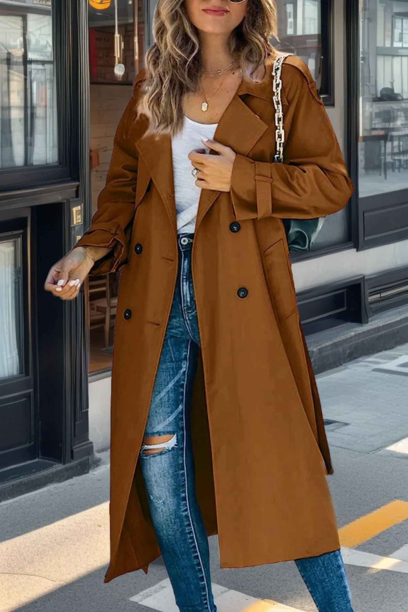 Heidi-Mode | Langer Trenchcoat mit Doppelknopf und Reverskragen - Image 5