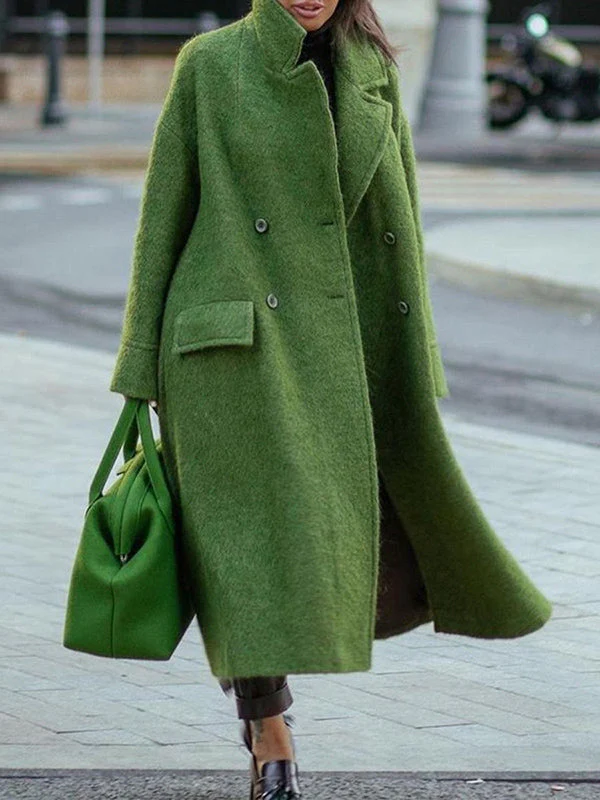Heidi-Mode | Langer Wollmantel mit Doppelknopfverschluss Taschen Reverskragen Lange Ärmel Damen Oversized Herbst und Winter - Image 3