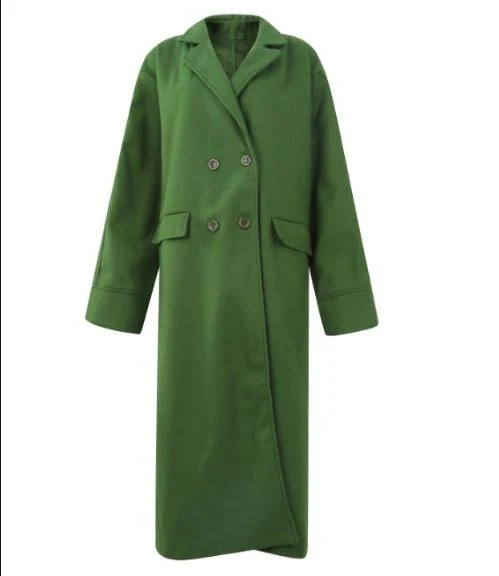 Heidi-Mode | Langer Wollmantel mit Doppelknopfverschluss Taschen Reverskragen Lange Ärmel Damen Oversized Herbst und Winter - Image 4