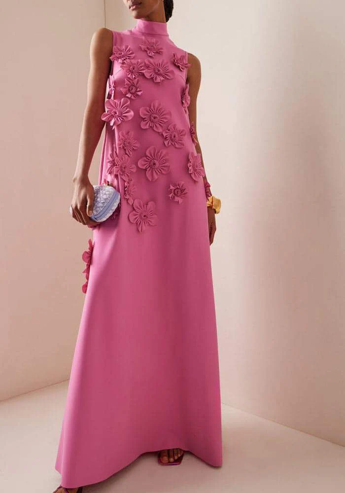 Heidi-Mode | Langes Rosa Kleid mit Blumen - Image 4