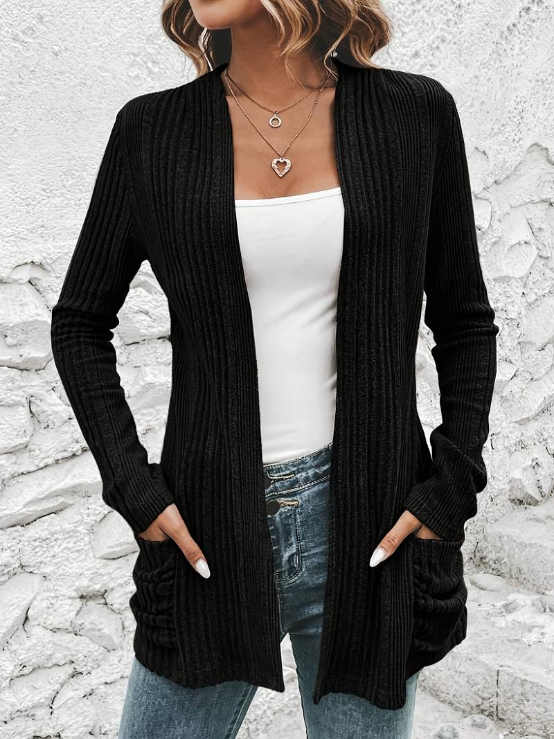 Heidi-Mode | Langärmliger Strickjacke mit Offener Vorderseite und Zwei Taschen - Image 3