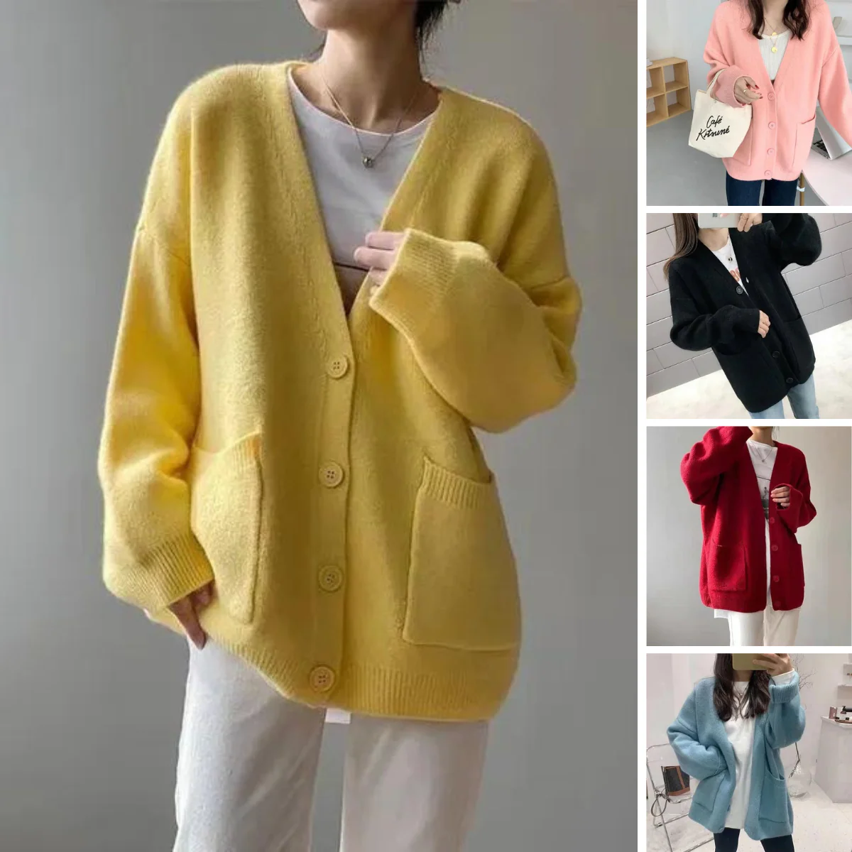 Heidi-Mode | Lässige Strickjacken mit V-Ausschnitt und Langen Ärmeln - Image 2