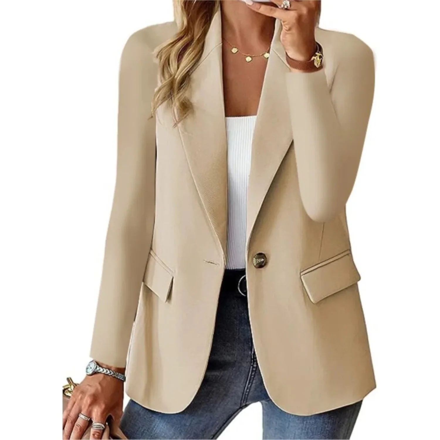 Heidi-Mode | Solider Damen-Blazer mit Langen Ärmeln und Schmaler Taschenschnalle