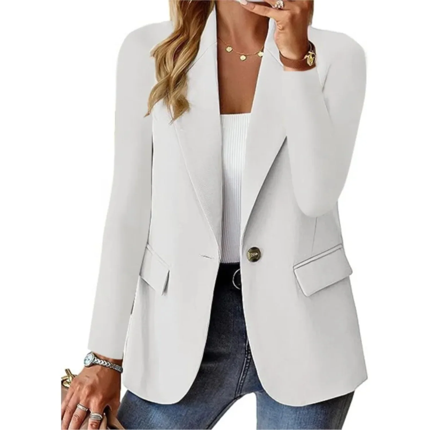 Heidi-Mode | Solider Damen-Blazer mit Langen Ärmeln und Schmaler Taschenschnalle - Image 2