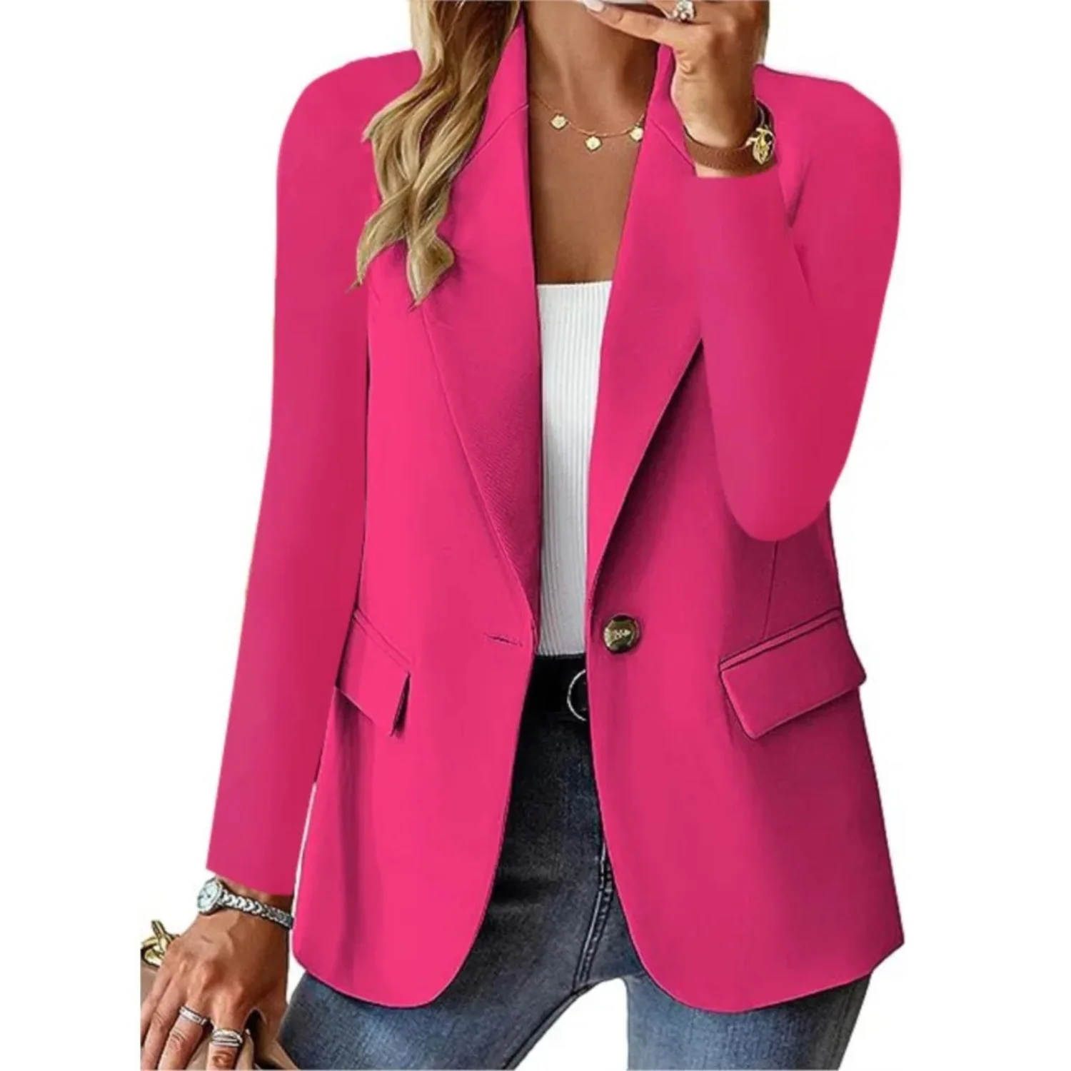 Heidi-Mode | Solider Damen-Blazer mit Langen Ärmeln und Schmaler Taschenschnalle - Image 3