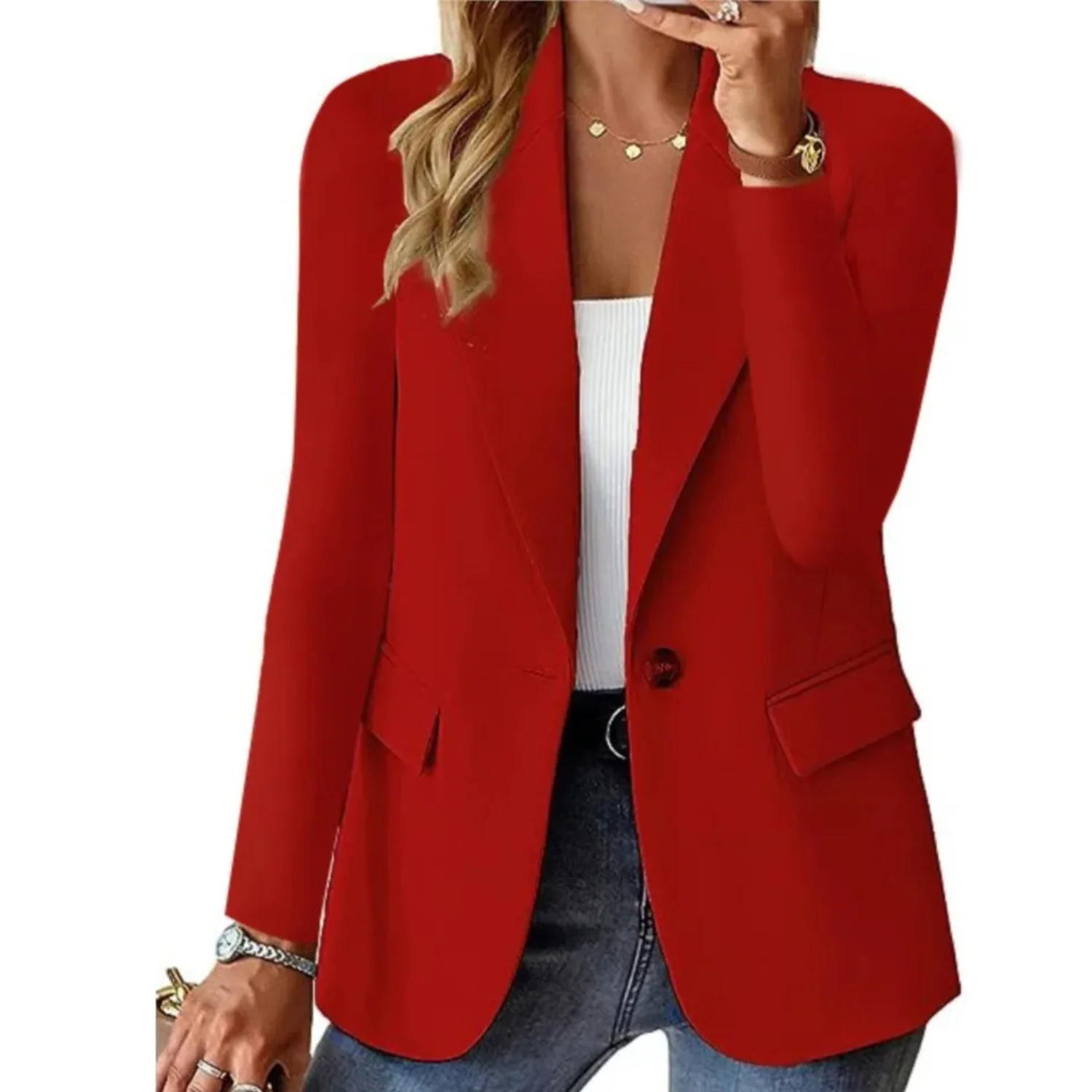 Heidi-Mode | Solider Damen-Blazer mit Langen Ärmeln und Schmaler Taschenschnalle - Image 4