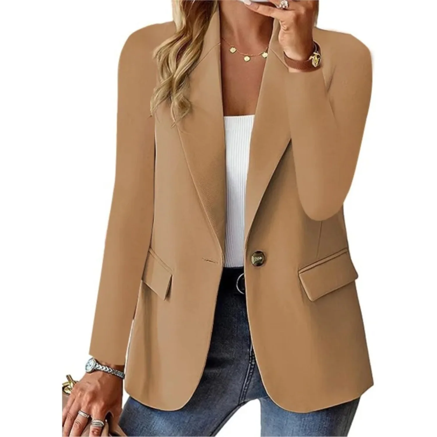 Heidi-Mode | Solider Damen-Blazer mit Langen Ärmeln und Schmaler Taschenschnalle - Image 5