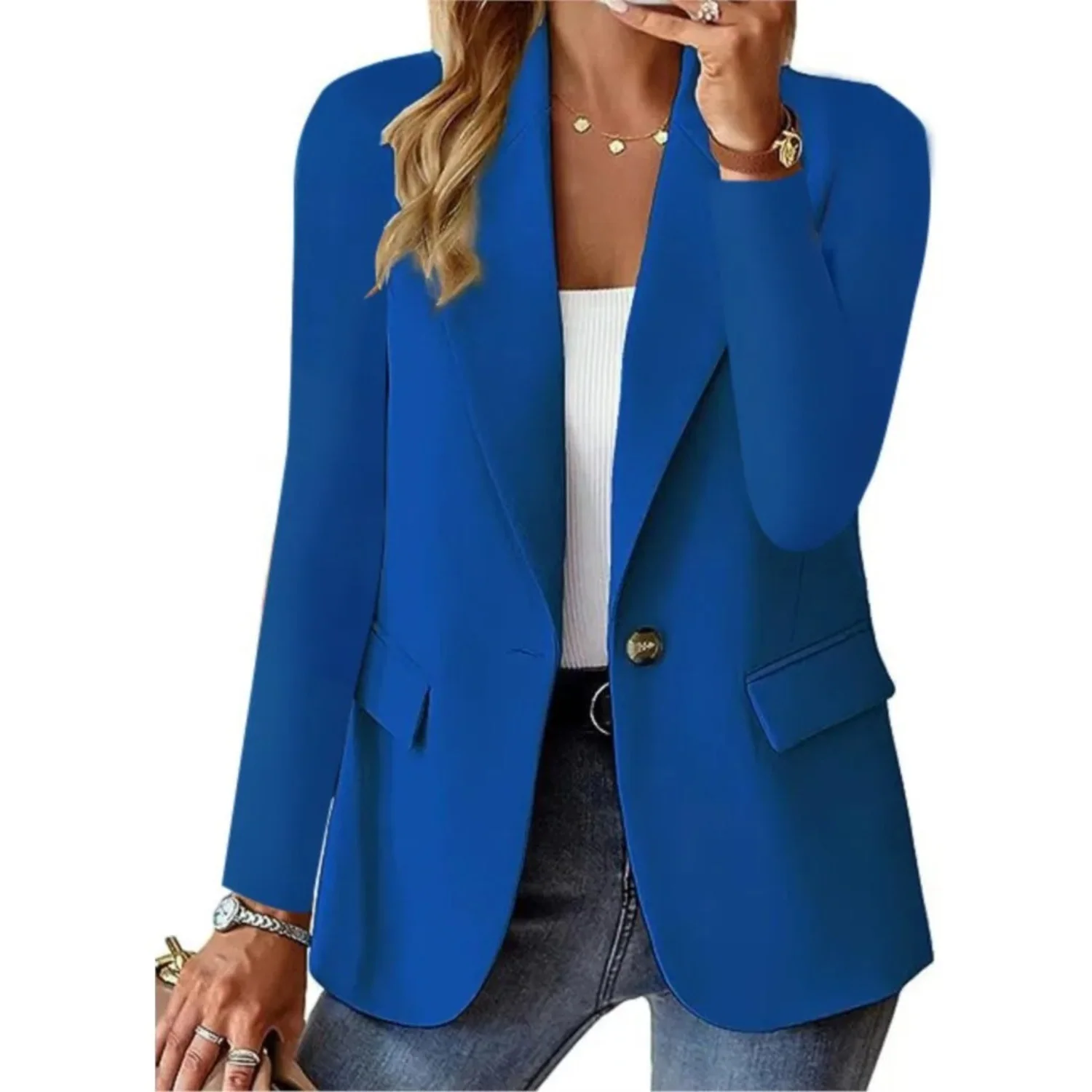 Heidi-Mode | Solider Damen-Blazer mit Langen Ärmeln und Schmaler Taschenschnalle - Image 7