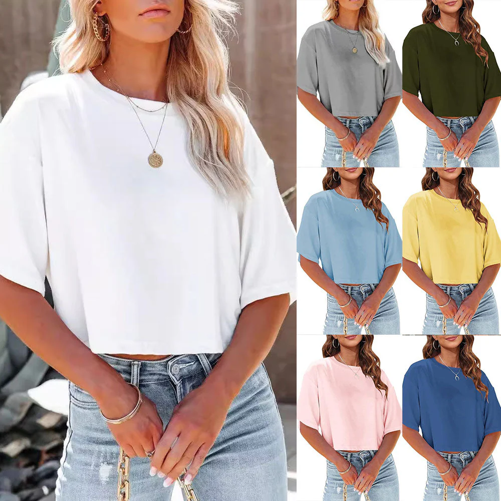 Heidi-Mode | Lässiges, Einfarbiges, Kurzes T-Shirt mit Rundhalsausschnitt für Damen - Image 10