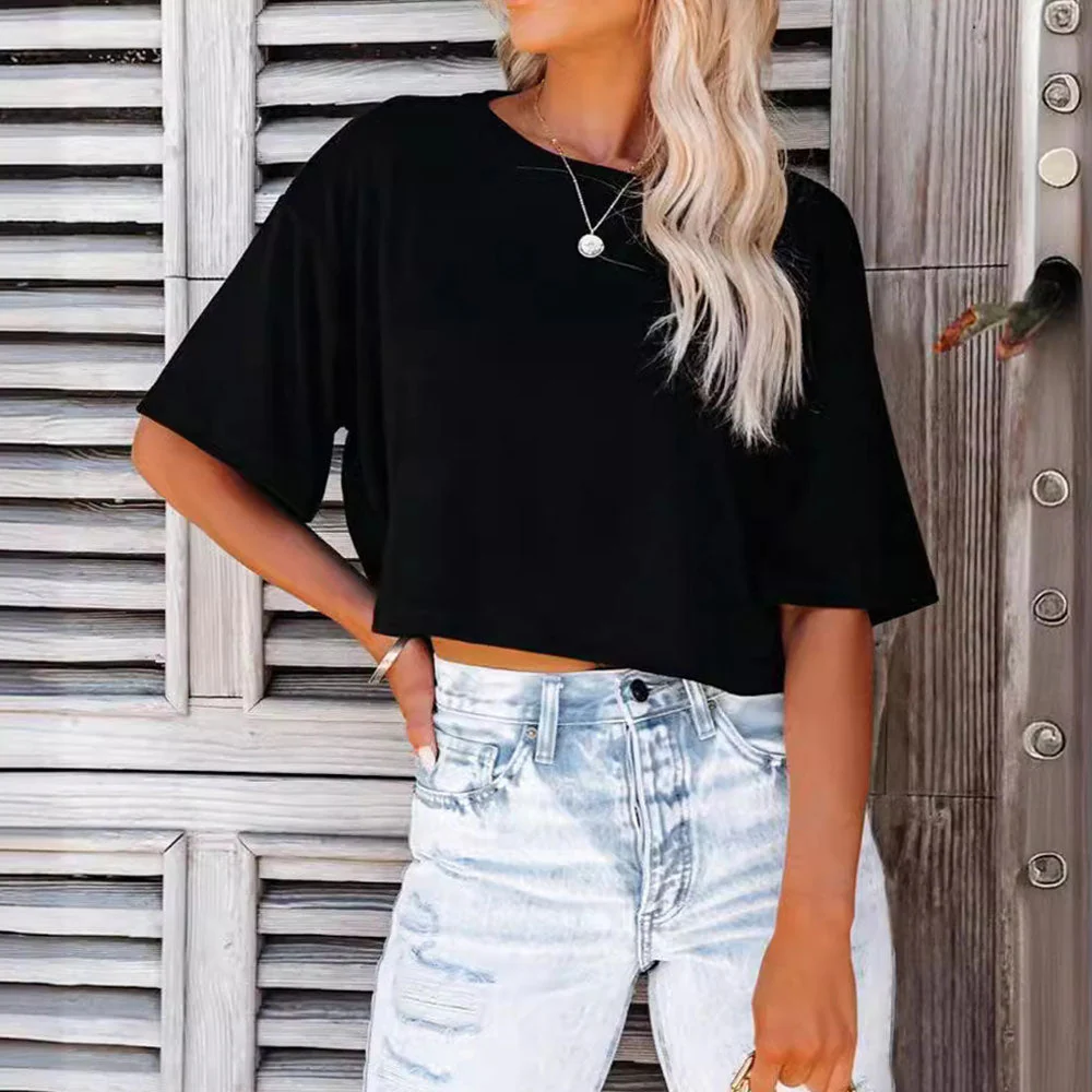 Heidi-Mode | Lässiges, Einfarbiges, Kurzes T-Shirt mit Rundhalsausschnitt für Damen - Image 12