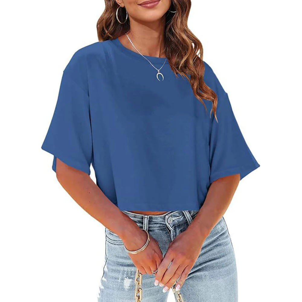 Heidi-Mode | Lässiges, Einfarbiges, Kurzes T-Shirt mit Rundhalsausschnitt für Damen - Image 16