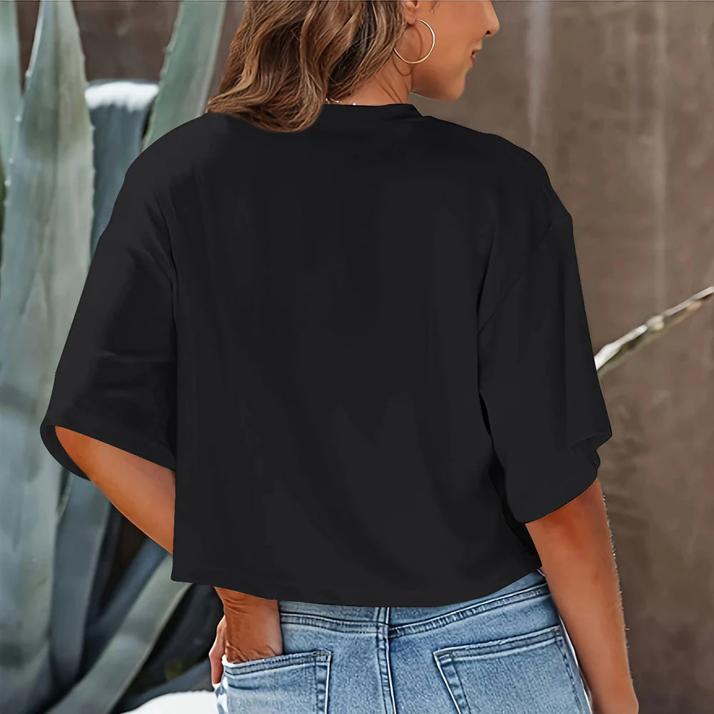 Heidi-Mode | Lässiges, Einfarbiges, Kurzes T-Shirt mit Rundhalsausschnitt für Damen - Image 3