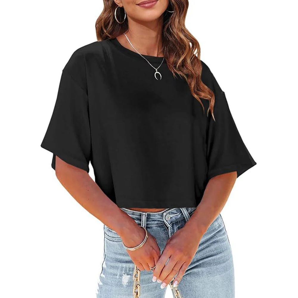 Heidi-Mode | Lässiges, Einfarbiges, Kurzes T-Shirt mit Rundhalsausschnitt für Damen - Image 4